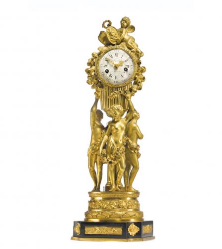 A Louis XVI ormolu and ebony double faced clock