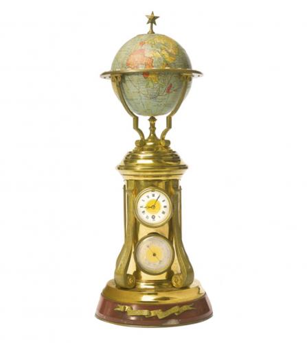 A brass and red marble Meridian Anéroide clock