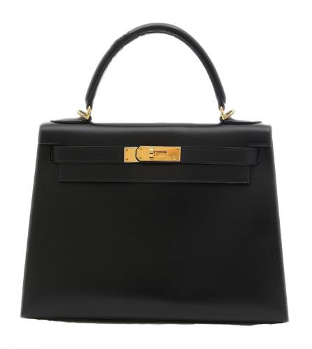 HERMES KELLY 28 BOX CALF BLACK