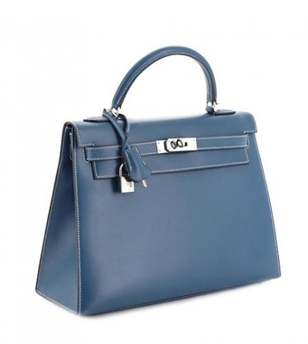 HERMES BLUE BOX CALF KELLY 32