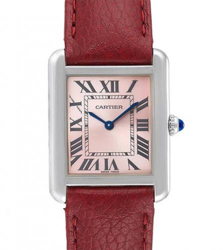 cartier tank solo stainless steel watch on leather strap