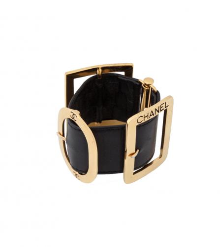 Chanel Chanel Black Caviar Leather Belt Gold Tone Chain Motif CC 