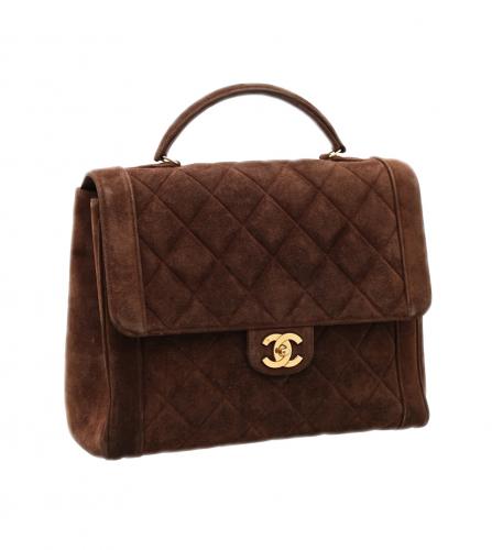 CHANEL FLAP BAG BROWN TOP HANDLE