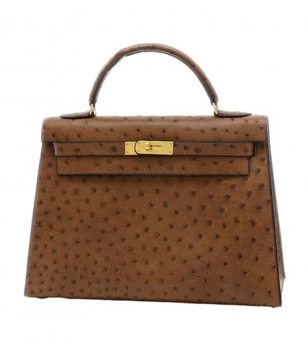 HERMES KELLY 32 OSTRICH BROWN