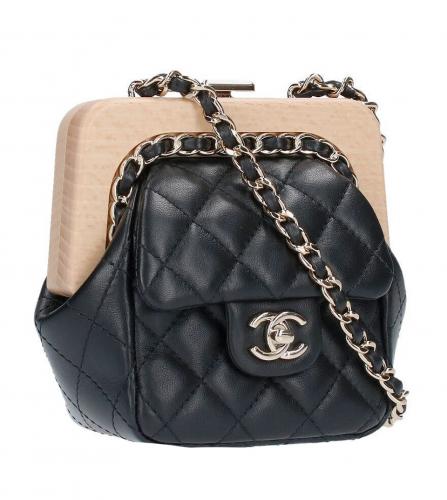 Chanel Vintage Embroidered Logo Chain Handle Hobo Bag