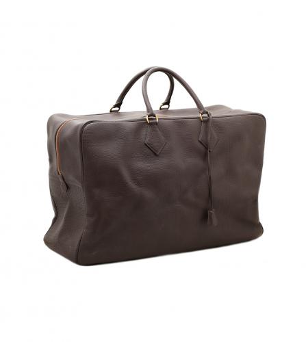 Hermes 50cm Marron Fonce Calf Box Leather & Toile HAC Travel Birkin, Lot  #58066