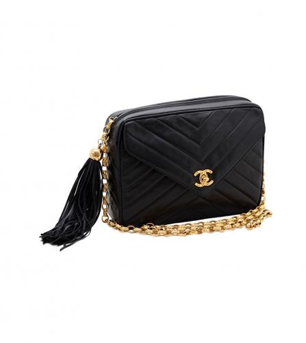 CHANEL BLACK CAMERA BAG