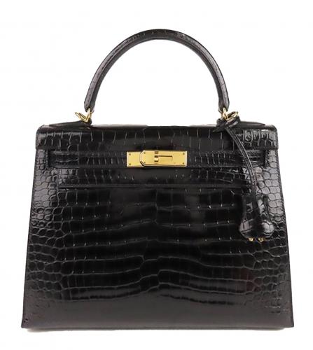 HERMES KELLY 28 CROCODILE BLACK