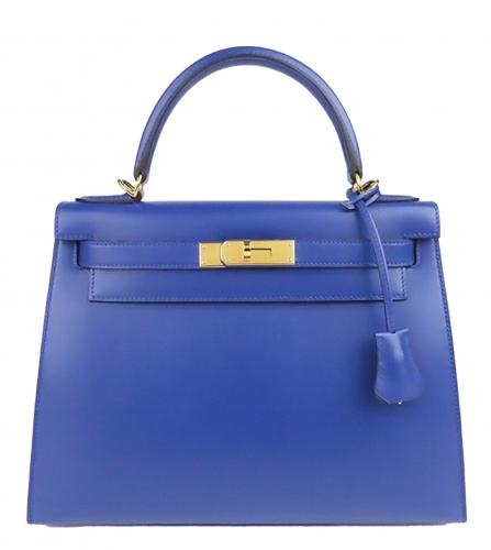 HERMES KELLY 28 BOX CALF BLUE ELECTRIC