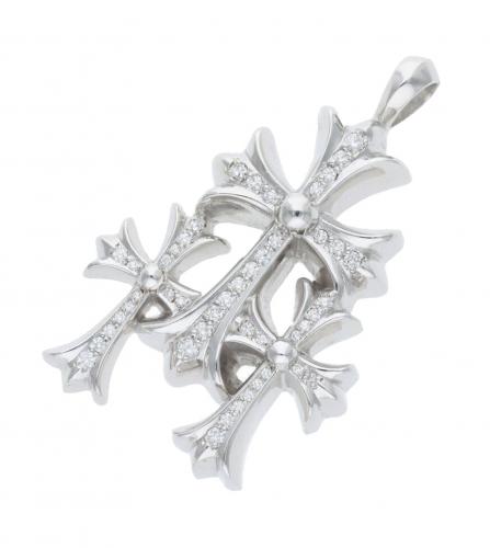 Chrome Hearts Triple CH cross Diamond Pendant