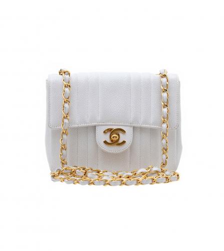 CHANEL WHITE CAVIAR FLAP BAG