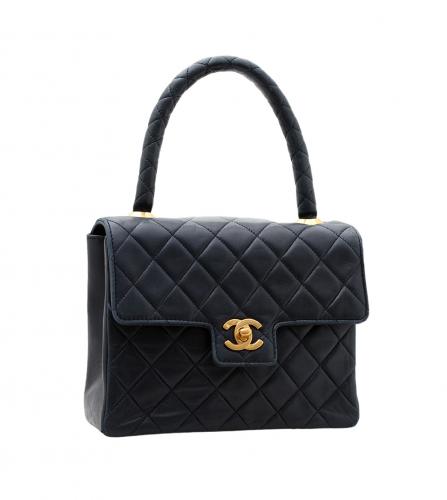 CHANEL BLACK FLAP BAG WITH TOP HANDLE