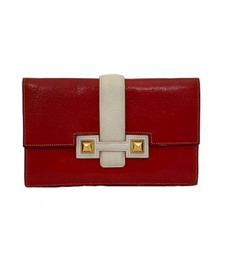 Sold at Auction: Hermes - New - Red Medor Studded Leather Clutch